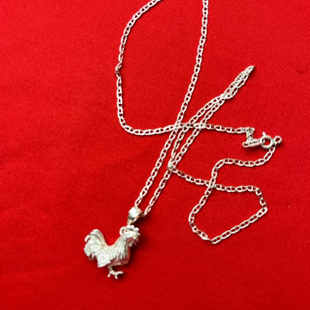 925 Sterling Silver‎ Rooster Charm Pendant and chain necklace